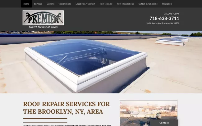 Screenshot of the Premier Roofing Website