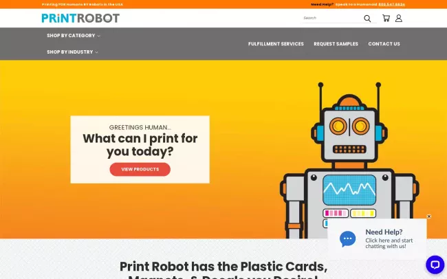Screenshot of the Print Robot Website