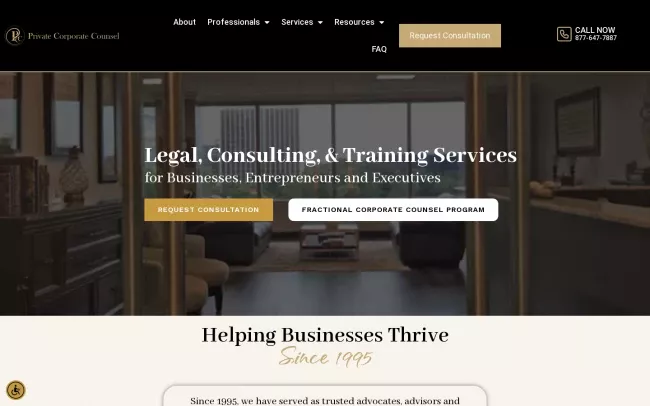 Screenshot of the Private Corporate Counsel Website