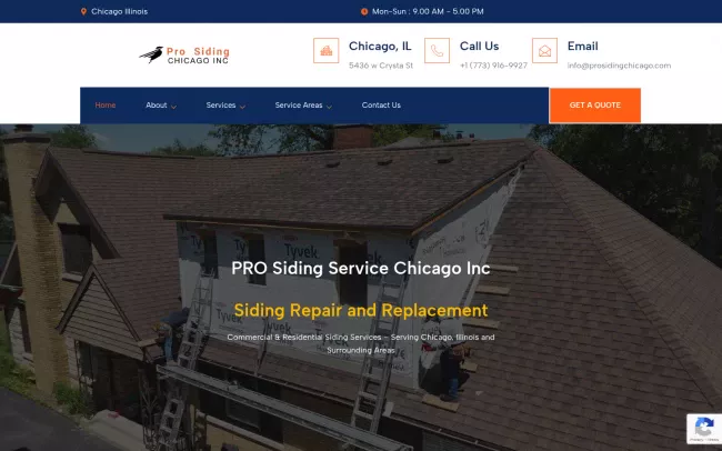 Screenshot of the Pro Siding Service Chicago Inc Website