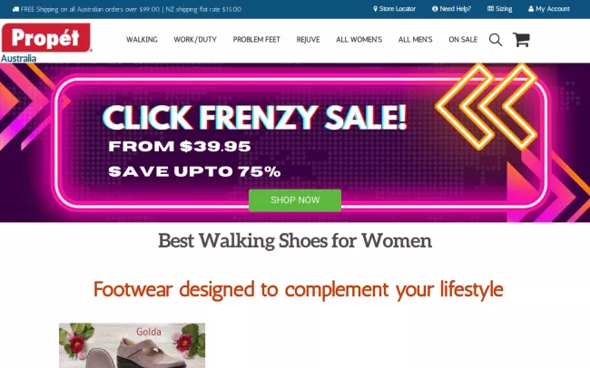 Screenshot of the Propet Australia Website
