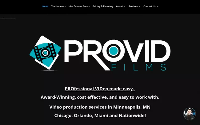 Screenshot of the Provid Films - Minneapolis Video Production Website