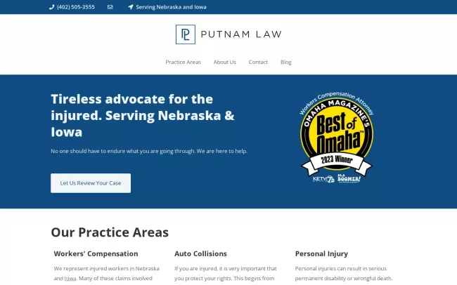 Screenshot of the Putnam Law, PC, LLO Website