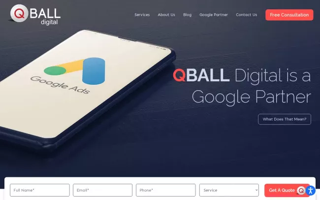 Screenshot of the QBall Digital Agency Website