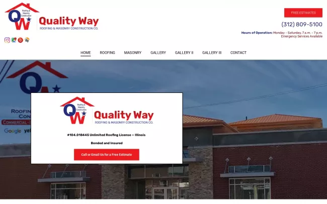 Screenshot of the Quality Way Roofing & Masonary Construction Co. Website