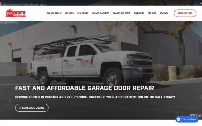 Screenshot of the Quick Response Garage Door Service Website