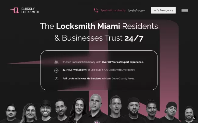 Screenshot of the Quickly Locksmith Miami Website