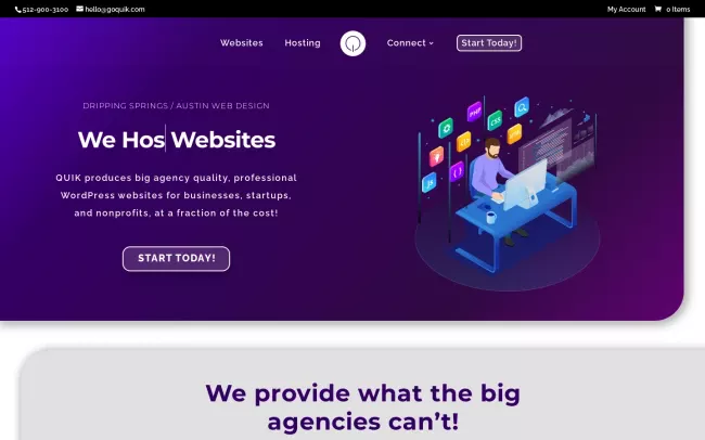Screenshot of the QUIK Websites + Hosting Website