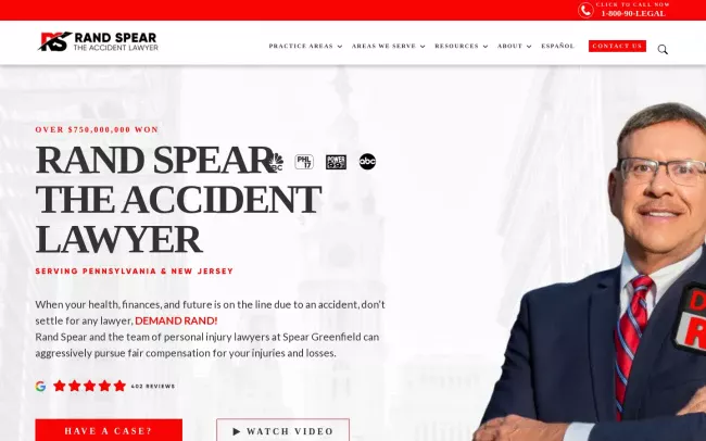 Screenshot of the Rand Spear The Accident Lawyer Website