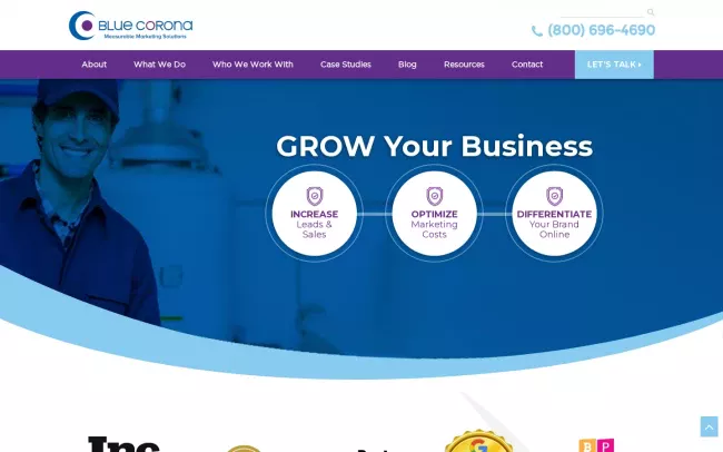 Screenshot of the Blue Corona Website