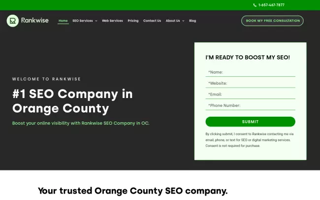 Screenshot of the Rankwise Website