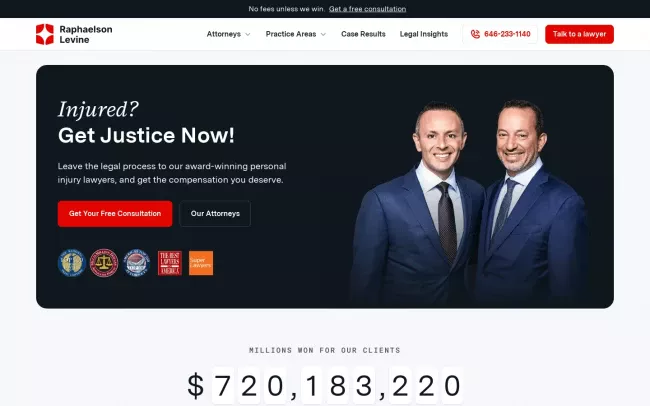 Screenshot of the Raphaelson & Levine Law Firm, P.C. Website