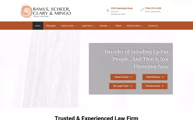 Screenshot of the Rawls, Scheer, Clary, & Mingo Law Firm Website