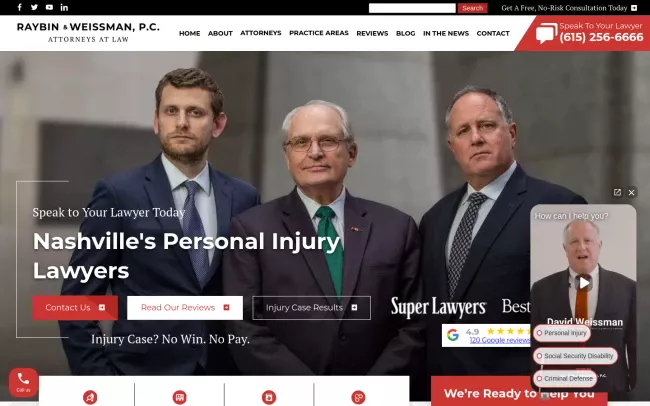 Screenshot of the Raybin & Weissman, P.C. - Personal Injury & Criminal Defense Lawyers Website