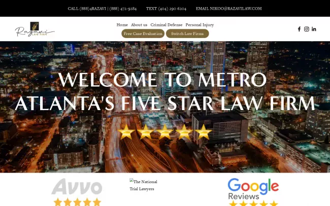 Screenshot of the Razavi Law Firm Website
