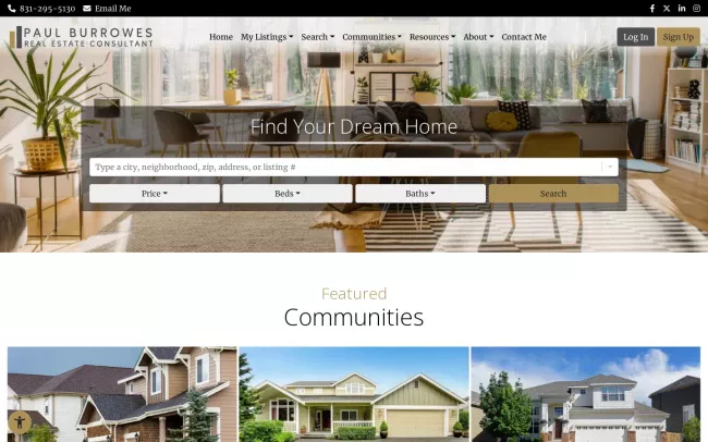 Screenshot of the Scotts Valley Homes Website