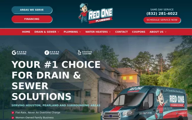 Screenshot of the Red One Plumbing Website