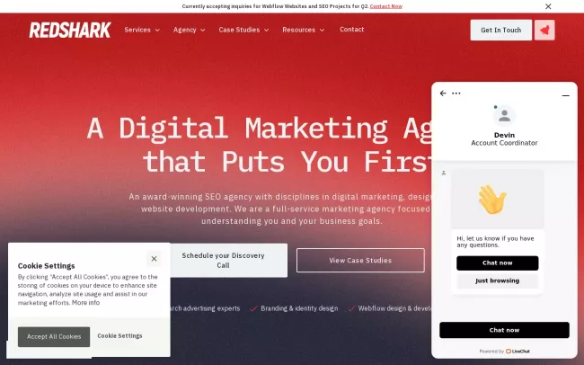 Screenshot of the Red Shark Digital Website