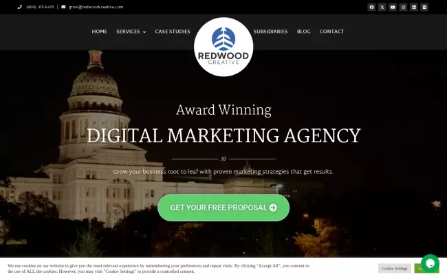 Screenshot of the Redwood Creative, Inc. Website