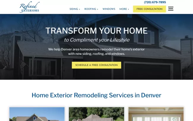 Screenshot of the Refined Exteriors Website