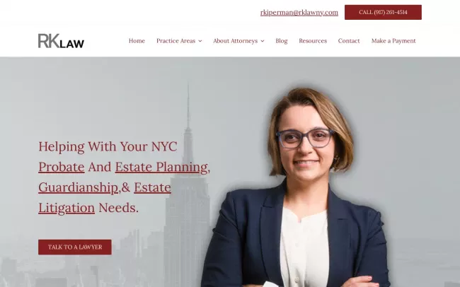Screenshot of the Regina Kiperman, Esq., RK Law PC Website