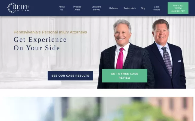 Screenshot of the Reiff Law Firm - Philadelphia Personal Injury & Car Accident Attorneys Website