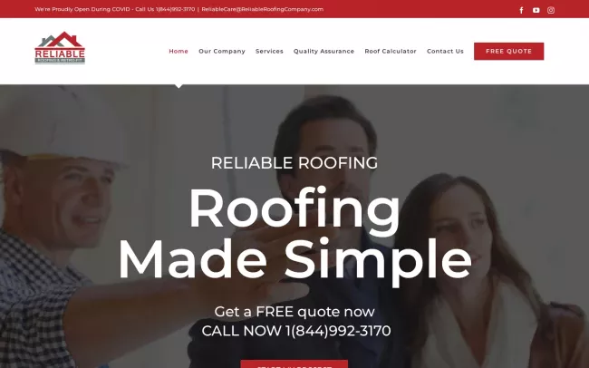 Screenshot of the Reliable Roofing & Retro-Fit Website