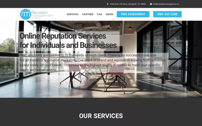Screenshot of the The Reputation Management Co., Utah Website