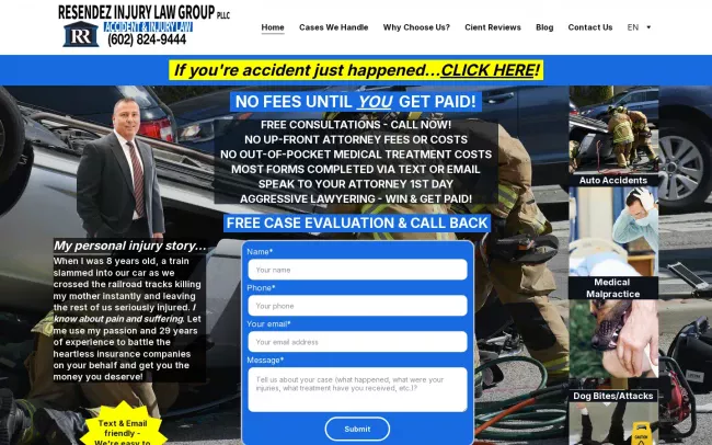 Screenshot of the Resendez Injury Law Group Website