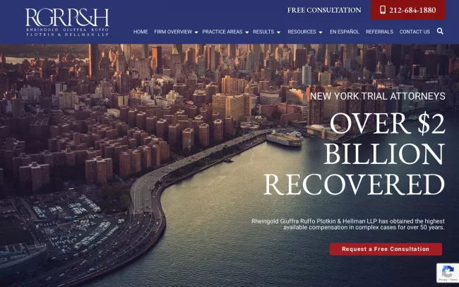 Screenshot of the Rheingold Giuffra Ruffo Plotkin & Hellman LLP Website