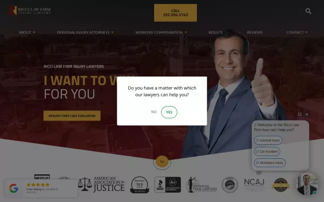 Screenshot of the Ricci Law Firm Injury Lawyers Website
