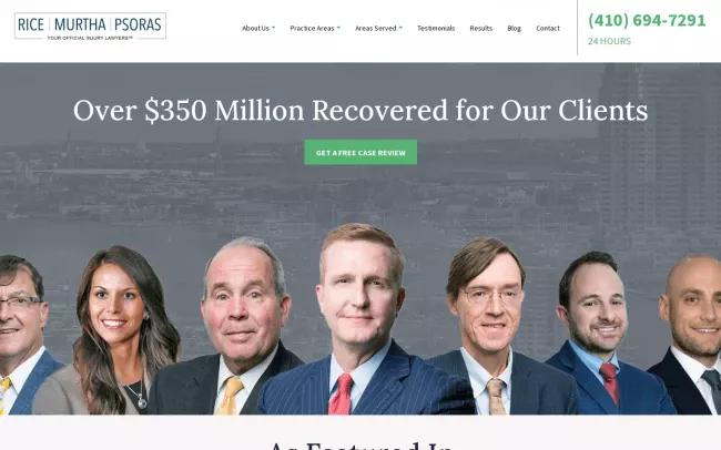 Screenshot of the Rice, Murtha & Psoras Trial Lawyers Website