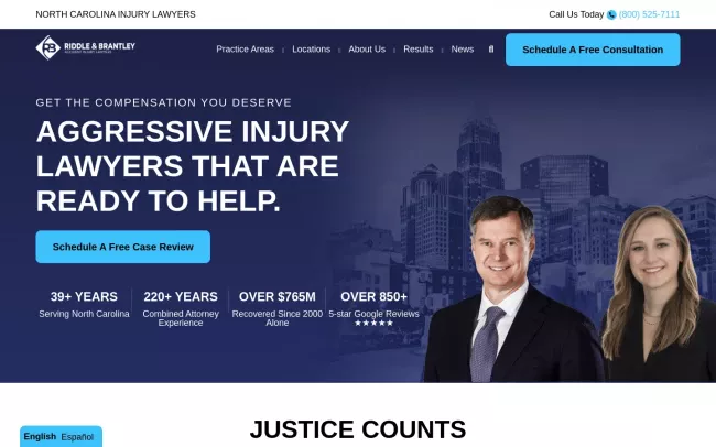 Screenshot of the Riddle & Brantley Accident Injury Lawyers Website