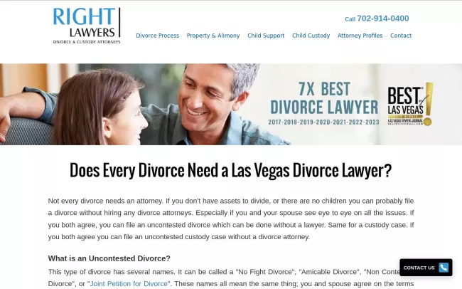 Screenshot of the RIGHT Divorce Lawyers Website