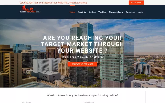 Screenshot of the Rising Phoenix SEO Website