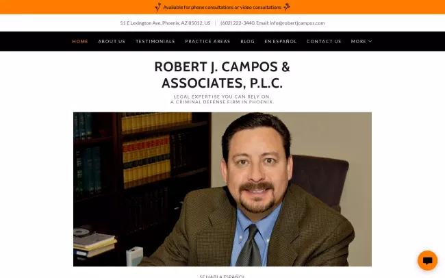 Screenshot of the Robert J. Campos & Associates, P.L.C. Website