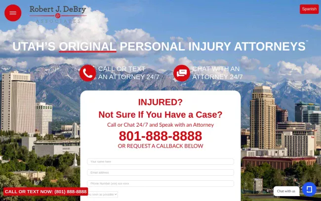 Screenshot of the Robert J. DeBry | Utah's Personal Injury Attorneys Website