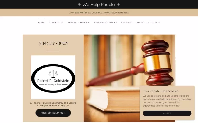 Screenshot of the Robert R. Goldstein, Attorney at Law Website