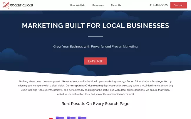 Screenshot of the Rocket Clicks Website