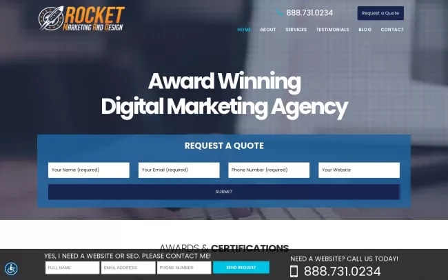 Screenshot of the Rocket Marketing and Design Website