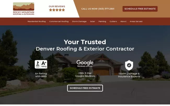 Screenshot of the Rocky Mountain Roofing and Exteriors Website