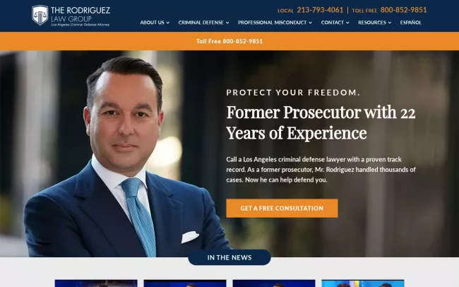 Screenshot of the The Rodriguez Law Group - Los Angeles Criminal Defense Website