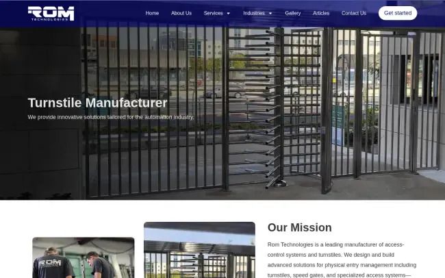Screenshot of the Rom Technologies - Turnstile Manufacturer Website