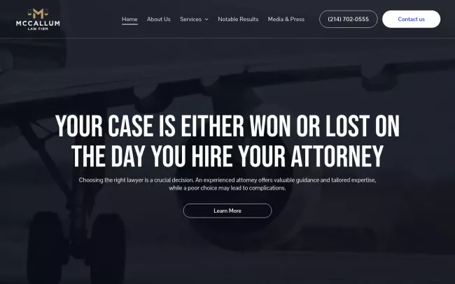 Screenshot of the McCallum Law Firm - Ron C. McCallum and Associates, PLLC Website