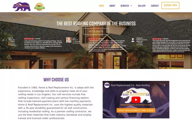 Screenshot of the Roof Replacement Inc Website