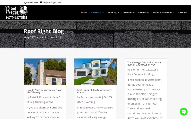 Screenshot of the Roof Right Blog - Tips and Projects for Maryland Homes