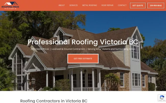 Screenshot of the Roofing Pros Victoria Website