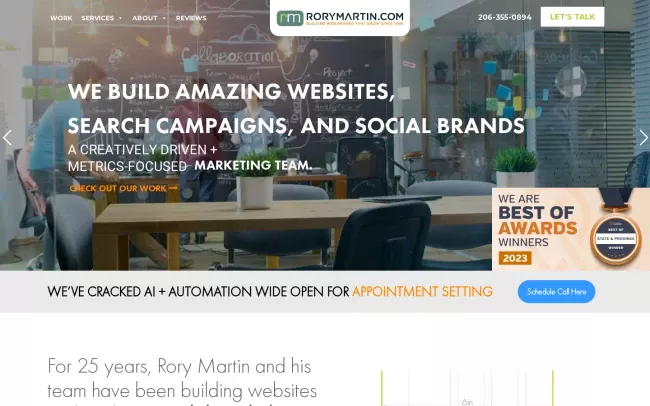 Screenshot of the Rory Martin Website