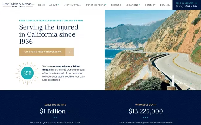 Screenshot of the Rose, Klein & Marias LLP Website