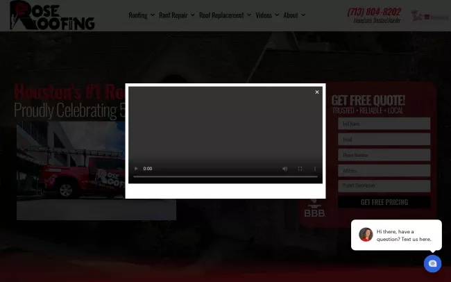 Screenshot of the Rose Roofing Website